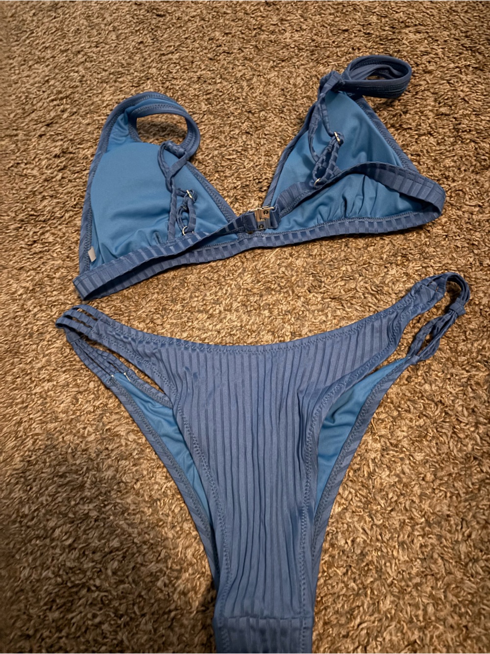 Cupshe Ribbed Light Blue Triangle Bikini Set - Picture 2 of 2